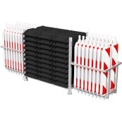 SET | with 30 traffic panels and accessories | on stacking pallet and beacon basket | with foil RA2/B, red/white | on both sides hatched | BASt turn traffic panel